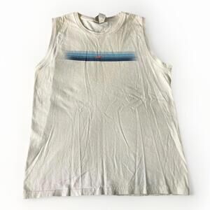 Nike Men’s Sleeveless Tank Top Size L White Blue Stripe Swoosh Athletic Shirt